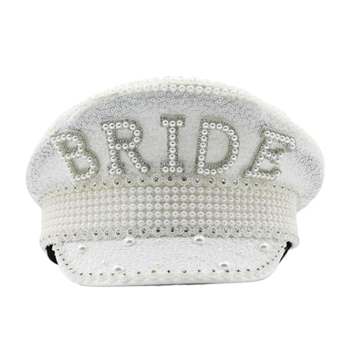 Chapeau de mariée blanc éblouissant au design de capitaine unique