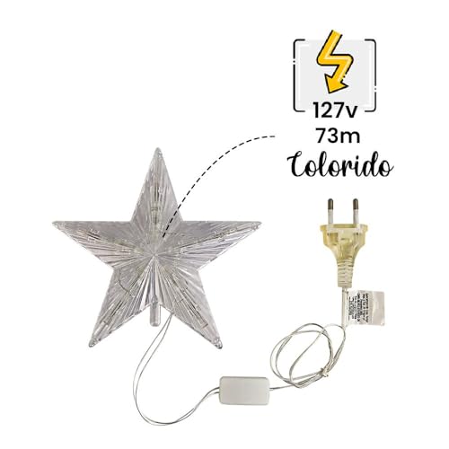Estrela Ponteira para Árvore de Natal Colorida LED Colorido Pisca Pisca