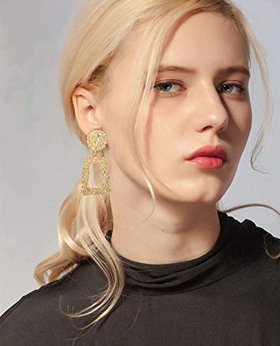 Statement Drop Earrings Metal Crystal Geometric Earrings Square Dangle Earrings Raised Design Earrings Silver/Gold For Women Girls #TOP3