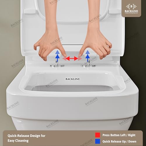 Image of Backline Ceramic Commodes For Toilet | Boxrim Washdown Flushing Water Closet | Western Toilet For Bathroom With Soft Close Seat Cover - S Trap 9 inch Outlet Is From Floor (White) (7 Years Glaze Warrenty)