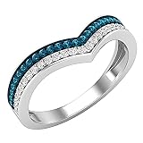 Anillo de plata de ley 925 con diseño de chevrón doble y diamantes redondos azules y blancos de 0,25 ct de la colección Dazzlingrock, talla 5