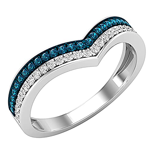 Dazzlingrock Collection 0.25 Cttw Round Blue & White Diamond Womens Double Row Chevron Wedding Band Enhancer Guard Ring 1/, Available in Metal 10K/14K/18K Solid Gold