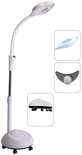 Aioneer Magnifying Floor Lamp Standing Lamp With Rolling Floor Stand 8X Magnifying Lamp Adjustable Swivel Arm Magnifier Lamp