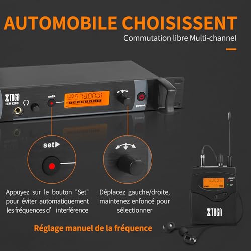 XTUGA Kabellose in-Ear-Rückgabesysteme mit Kopfhörertyp für Bühne und Gitarre, 4 Empfänger mit 2 Kanälen IEM 1200 in Ear Monitor System