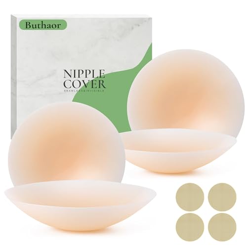 Buthaor Nippelpads - Nipple Covers für Frauen - 4 Stück Silikon Nippelabdeckung Ultradünne - Wiederverwendbar & Unsichtbar Brustwarzenabdeckung 8 5cm