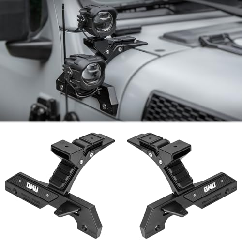 OMU A-Pillar Light Mounting Brackets Compatible with 2018-2024 Jeep Wrangler JL&JT, Hood Cowl Auxiliary Light Mount System (Not for 4xe)