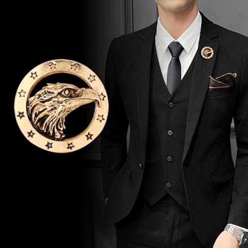 Image of HETICA Vintage Brooch - Gold Eagle Pentagram Round Fashion Brooch for Men Women