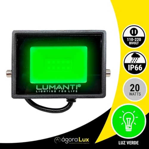 Refletor Led Holofote 20w Luz Verde A Prova D' Agua IP66 Uso Externo Bivolt