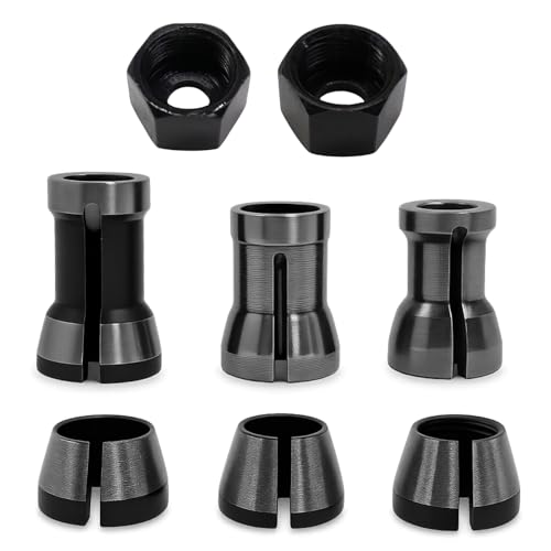 Mandrin de Collet, Pince de Routeur, Kit 6 pièces 6/6,35/8 mm avec 2 écrous 7 & 8 mm, D'Adaptateur de Mandrin de Fraise, Fraiseuse, Défonceuse, CNC, Gravure Bois,...