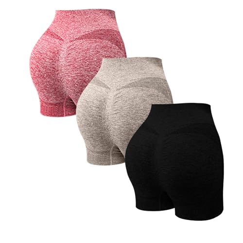 Genérico 3 Pack Mallas Deporte Mujer Cortas Cintura Alta Pantalones Cortos Deportes Push Up Antirozaduras Pantalon Corto Deportivos Anticeluliticos Short Yoga Gimnasio Ciclismo Jogging Leggins Shorts