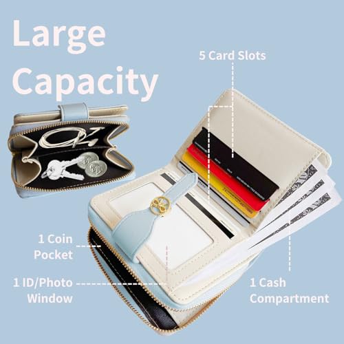 Image of Cute Wallet Girls Bow Small Little Wallets For Women Zipper Coin Pocket Purse (Blue)