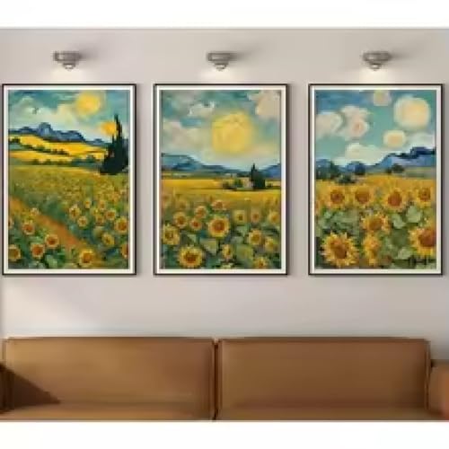 Affiche d'art abstrait tournesol floral moderne et paysage de ferme peinture sur toile 20x35cm
