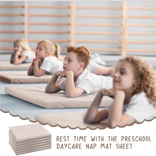 Image of VitalCozy 12 Pcs Daycare Cot Sheets for Sleeping Bulk 48 x 24 Inch Standard Size Preschool Soft Breathable Nap Rest Mat Crib Sheet for Kids Baby Boys Girls (Beige)
