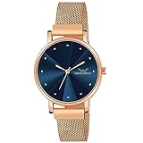 LOUIS DEVIN Montre bracelet analogique en maille plaqué or rose pour femme (cadran bleu/vert/marron/noir) | LD RG173, bleu, Classique