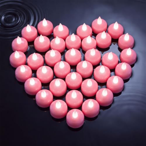 Image of Honoson 36 Pack 1.6 inch Flameless Led Floating Candles Waterproof Tealights Battery Operated Flickering Floating Candles for Wedding Centerpieces Pool Bath Party Anniversary Spa Home Decor (Pink Light)