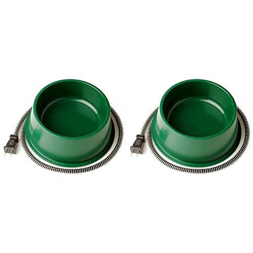 Farm Innovators QT-1 Lot de 2 gamelles d'eau électriques chauffantes pour animaux de compagnie avec contrôle thermostatique et protecteur de cordon anti-mastication, 25 W, vert