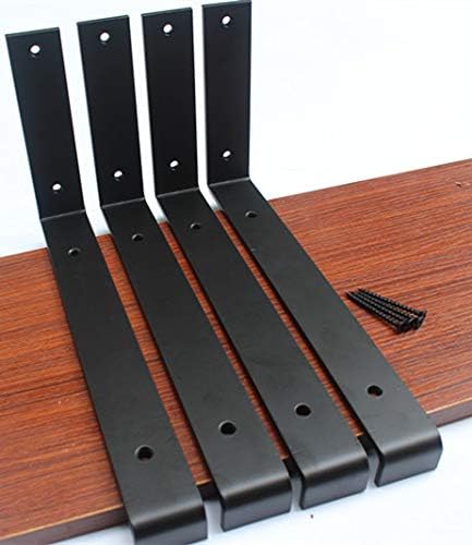 4 Pack - 11.25"L x 6"H x 1.5"W Lip Shelf Bracket Heavy Duty Rustic Industrial Farmhouse Iron Metal Wall Floating Shelf Bracket Metal Shelf Bracket, Industrial Shelf Bracket, Shelf Supports with Screws