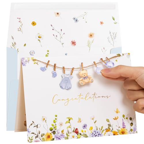 Crisky Baby Shower Cards for Boy Welcome New Baby Boy Card（ Blue Wildflower Floral...