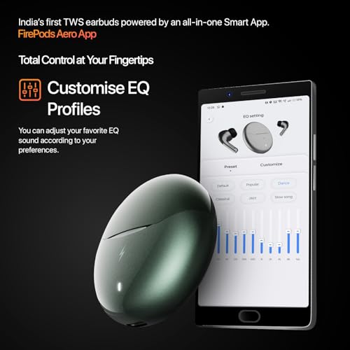 Image of Fire-Boltt Aero Ultra TWS Earbuds Custom EQ,Wireless Bluetooth 5.4,Music & App Support, 50H Playtime,Fast Charging Case, 50ms Low Latency for Gaming,Touch Controls,IPX4 Waterproof,Clear Calls - Green