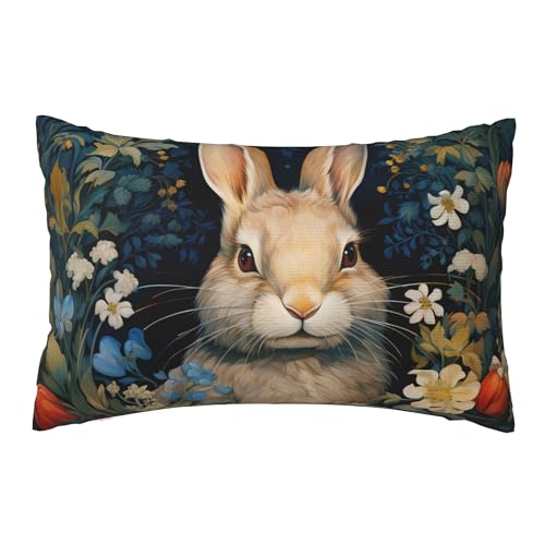 Keebik William Morris Style Vintage Flowers Animal Rabbit Throw Pillow Cover Soft Decorative Throw Pillowcases Cushion Case for Home Decor Living Room Bed Couch Car 12x20 Inch