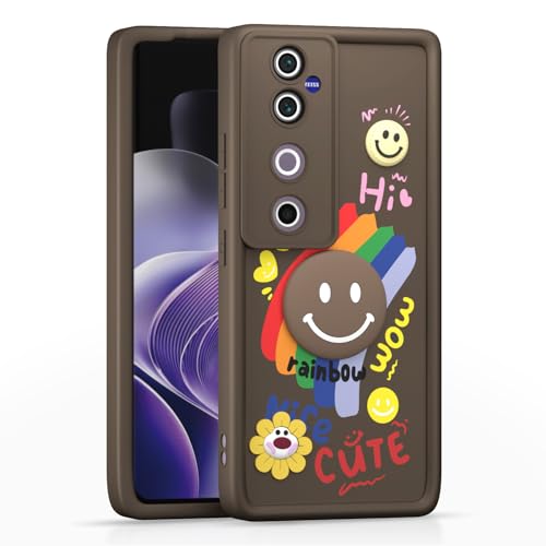 Image of Pikkme Back Cover for Vivo V40 5G / V40 Pro 5G / T3 Ultra 5G | Soft Silicone| Cute Rainbow Smile & 3D Cartoon Flower Design | Shockproof Raised Camera Protection Bumper Case (Brown)