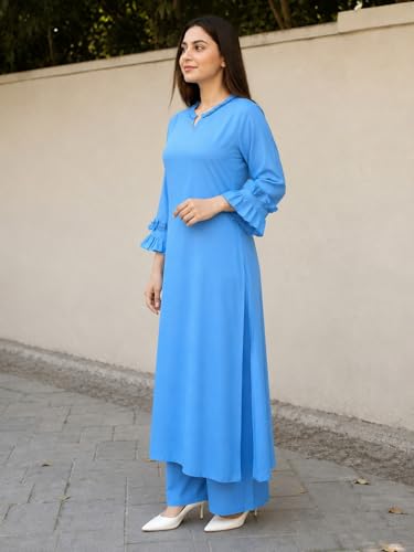 Image of idaLia Rayon Solid A-Line Women Stylish Boat Neck Designer Kurta Set with Pant