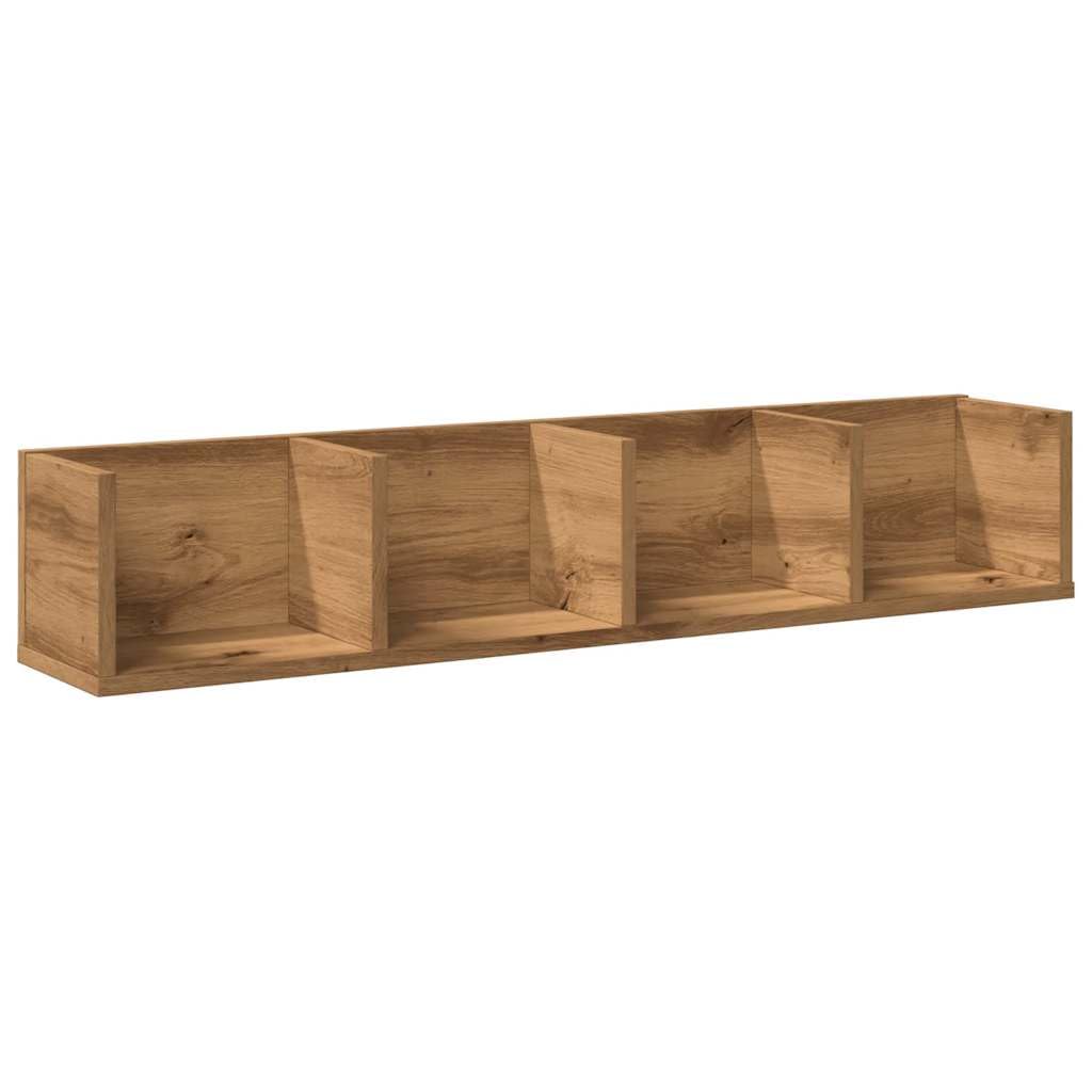 Mensola Porta CD, Scaffale da Parete in Legno Rovere con 4 Scomparti, Design Moderno per Collezioni Musicali o Libri, 100 x 18 x 18 cm