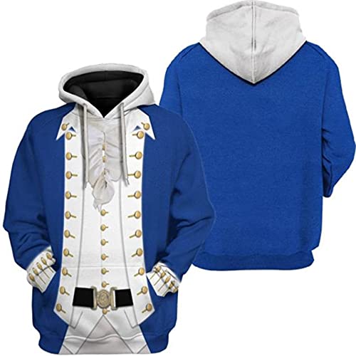Image of Uyecos Historical Hoodie Revolutionary War Uniform Top | Historical Figure Print, Military Uniform Print, for Historical Reenactment, Halloween Cosplay