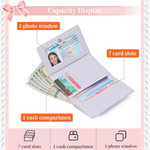 Image of RNIEGA Small Wallets Girls Cute Coquette Bow Wallet Women Aesthetic Credit Card Holder with ID Window, Light Purple