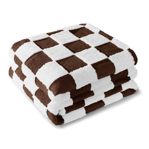 Exclusivo Mezcla Fleece Checkered King Blanket for Bed, 90"x104", Brown