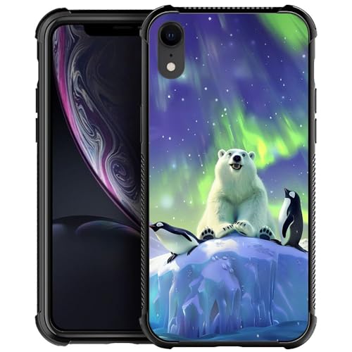 Goodsprout Compatible with iPhone XR Case,Polar Bear Aurora Penguin Case for Girls Boys Pattern Design Shockproof Anti-Scratch Hard PC Back Case for iPhone XR