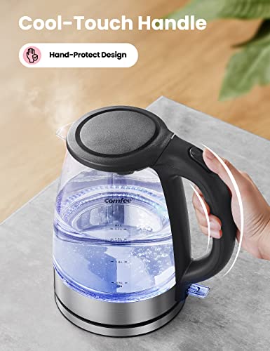 COMFEE-Glass-Electric-Tea-Kettle-Hot-Water-Boiler-17L-Cordless-with-LED-Indicator-1500W-Fast-Boil-Auto-Shut-Off-and-Boil-Dry-Protection