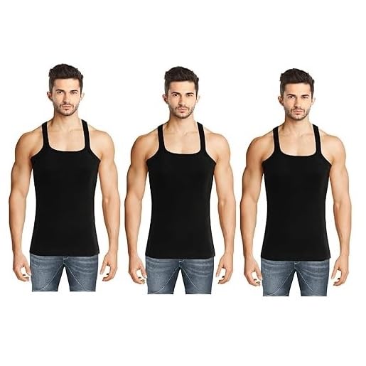 Image of INNERO Men's Black Gym Vest Cotton Regular Fit Sleeveless Banyan