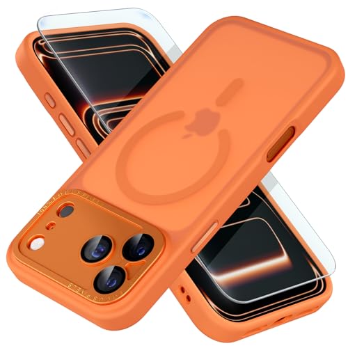 Misea Magnetic for iPhone 17 Pro Max Case Compatible with MagSafe [Military Grade Drop Protection] Full Camera Lens Protector Translucent Matte Phone Case for Women Girls 6.9 inch, Orange