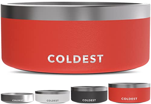 Coldest Dog Bowl - Anti Rust Metal, Non Slip, 3 Layers Insulated Stainless Steel Dog Bowls - Spill Proof & Heavy Duty - Water Bowl for Dogs, Cats & Pets, Dish Washer Safe (100 oz, Crimson Red)