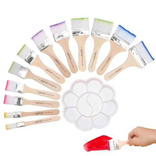 Set di pennelli piatti, 12 misure, colori acrilici, pennelli acrilici, colori acrilici, set di pennelli acrilici, set di pennelli acrilici, pennelli per colori acrilici con manico in legno, per