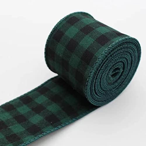 BBA SUNRISE 22 Meter Weihnachts-Buffalo Plaid Bänder Herbst Plaid Band Halloween Draht Band Gingham Kariert Band für DIY Handwerk Weihnachten Thanksgiving Halloween Dekoration (Grün Schwarz) Cover