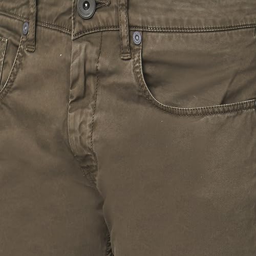 Image of Spykar Men Olive Green Cotton Slim Fit Ankle Length Mid Rise Trousers