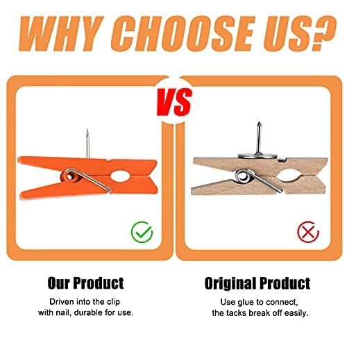 image for Joyberg 130 PCS Colorful Push Pin with Wooden Clips, Durable Wooden Pu