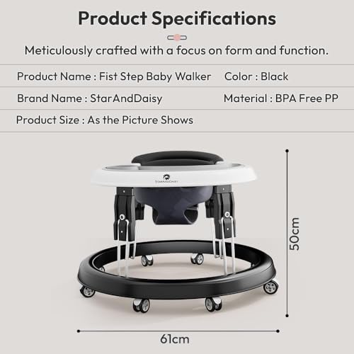 Image of StarAndDaisy Walker for Kids 6 to 24 Months, Baby Walker Boy & Girl with 360 Rotational Wheels & Padded Seat, Foldable Walker for Kids for 1 Year with (Black)