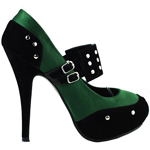 SHOW STORY Two Tone Metal Stud Buckle High Heel Stiletto Platform Pumps,LF30438