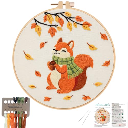 Image of Louise Maelys Autumn Squirrel Embroidery Kit for Beginners Adults