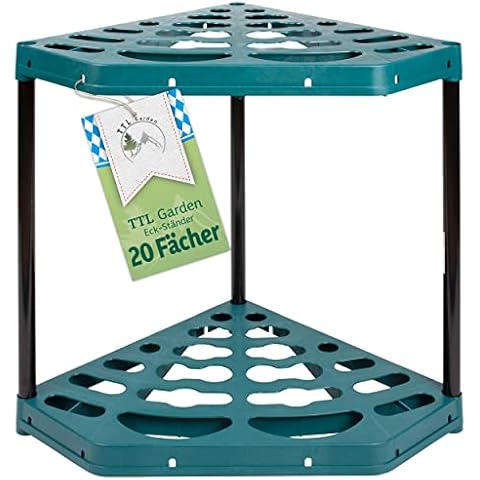 TTL Garden Gartengeräte Eck-Ständer 61x45x45cm grün - 20 Fächer Gerätehalter & Organizer zur Aufbewahrung von Besen Spaten Rechen & Garten Werkzeug - für Gartenhaus Schuppen & Garage Cover