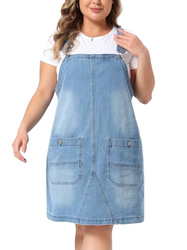 Image of Agnes Orinda Plus Size Women's Denim Overalls Dress Adjustable Strap Bib Suspender Skirts Jumper Jeans Dresses with Pockets