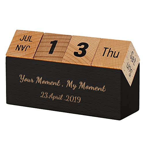 sujinxiu Bloc de Bois gravé personnalisé Texte personnalisé Calendrier perpétuel décoration de Bureau Cadeau pour noël Cover