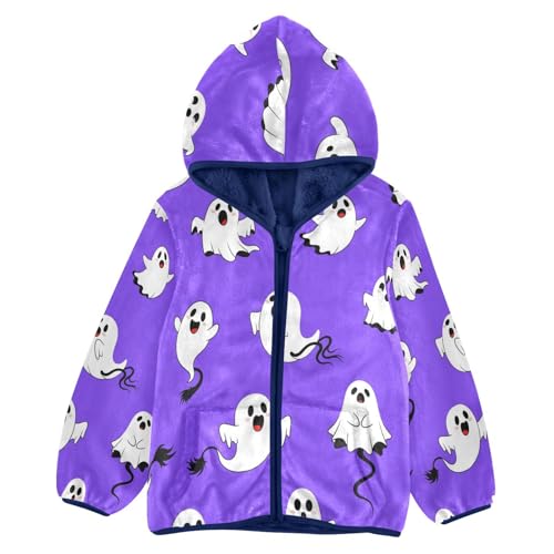 Cute Ghosts on Purple Toddler Fleece Jacket Girl Boys Hooded Fleece Jacket Coat Warm Outwear Zip-up 3-10T