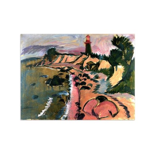 Toile paysage abstrait côte avec phare 80x105cm pour décoration murale de salon