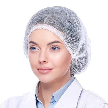 KAUSTA 100 Pcs Disposable Bouffant Caps – Non-Woven Hair Nets for Food Service, Labs, Hospitals, & Salons (White)