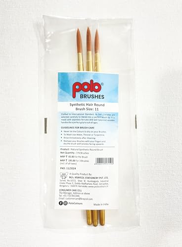 Image of polo Synthetic Hair Round Brushes 11 | Pack of 3 | Premium Fine Detail Paintbrushes for Miniature, Acrylic & Watercolor Painting | Soft Bristles for Smooth & Precise Strokes