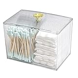 Qtip Holder for Dresser Clear Bathroom Storage Organizer Cotton Swab Holder Apothecary Jars With Lids Jar Dispenser for Cotton Ball, Cotton Swab, Cotton Round Pads